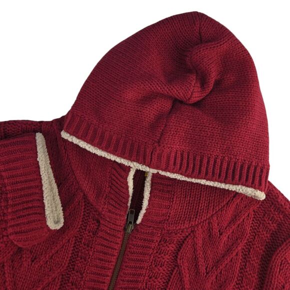 Cabelas L77SW095‎ Womens XL Maroon Cable Knit Fleece Hood Full Zip Jacket - Picture 1 of 6
